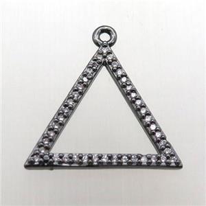 copper triangle pendant pave zircon, black plated, approx 20mm