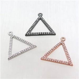 copper triangle pendant pave zircon, mixed color, approx 20mm