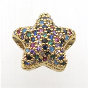 copper star beads pave zircon, gold plated, approx 14mm, 2.5mm hole