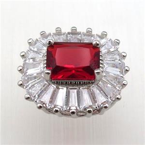 copper pendant pave ruby zircon, platinum plated, approx 15-20mm, 3x10mm hole