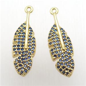 copper leaf pendant pave zircon, gold plated, approx 7-25mm