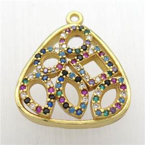 copper pendant pave zircon, gold plated, approx 18mm