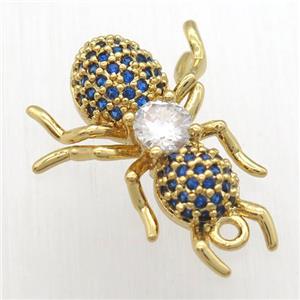copper ant pendant pave blue zircon, gold plated, approx 16-23mm