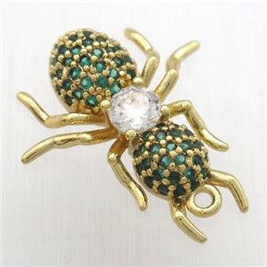 copper ant pendant pave green zircon, gold plated, approx 16-23mm