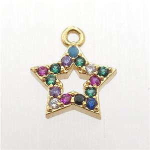 copper star pendant pave zircon, gold plated, approx 10mm