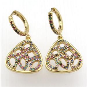 copper hoop earrings pendant pave zircon, gold plated, approx 18mm, 14mm dia