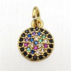 copper circle pendant pave zircon, gold plated, approx 8mm dia