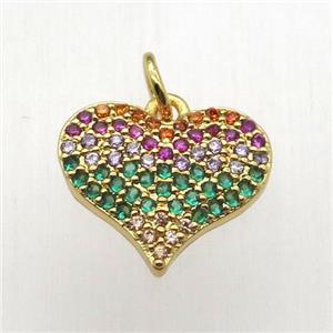 copper heart pendant pave zircon, gold plated, approx 13-15mm