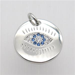 copper eye pendant pave zircon, platinum plated, approx 15mm dia