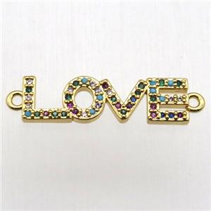 copper LOVE connector pave zircon, gold plated, approx 7-24mm