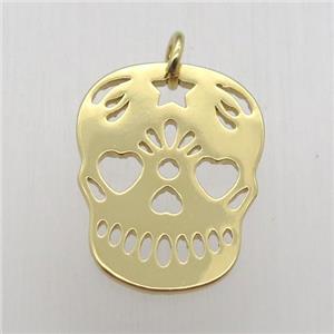 copper skull pendant, gold plated, approx 15-20mm