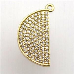 copper moon pendant pave zircon, gold plated, approx 15-20mm