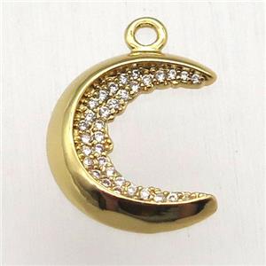 copper moon pendant pave zircon, gold plated, approx 18-19mm