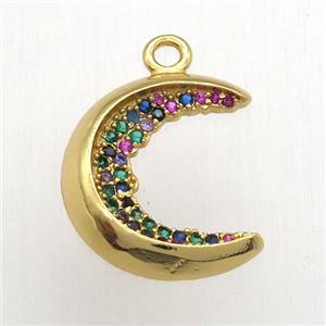 copper moon pendant pave zircon, gold plated, approx 18-19mm