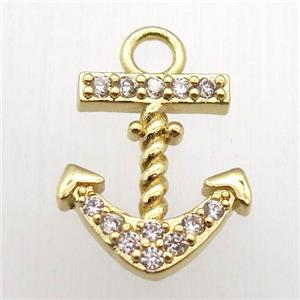 copper anchor pendant pave zircon, gold plated, approx 13-20mm