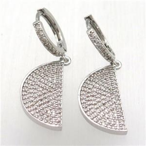 copper moon Hoop Earrings pave zircon, platinum plated, approx 15-30mm, 14mm dia