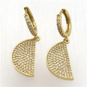 copper moon Hoop Earrings pave zircon, gold plated, approx 15-30mm, 14mm dia