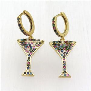 copper cup Hoop Earrings pave zircon, gold plated, approx 15-22mm, 14mm dia