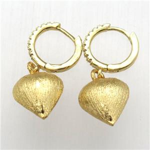 brushed copper teardrop Hoop Earrings pave zircon, gold plated, approx 13-14mm, 14mm dia