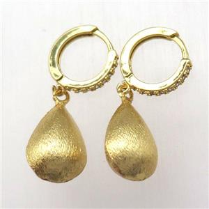 brushed copper teardrop Hoop Earrings pave zircon, gold plated, approx 11-15mm, 14mm dia