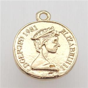 copper coin pendant, gold plated, approx 20mm dia