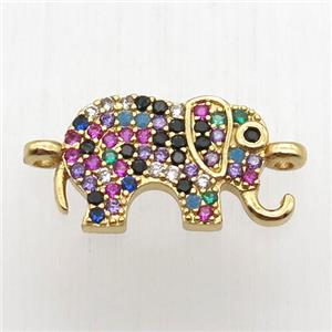 copper elephant connector paved zircon, gold plated, approx 10-18mm