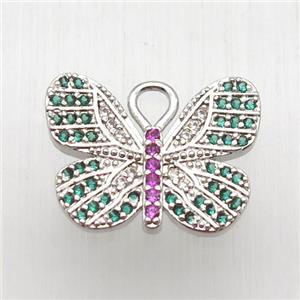 copper butterfly pendant paved zircon, platinum plated, approx 13-18mm