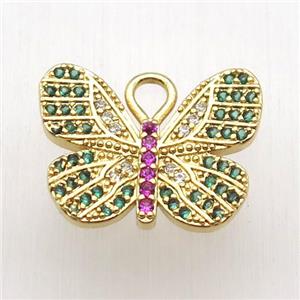 copper butterfly pendant paved zircon, gold plated, approx 13-18mm