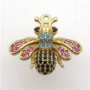 copper honeybee pendant paved zircon, gold plated, approx 17-20mm