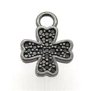 copper clover pendant paved zircon, black plated, approx 12x12mm
