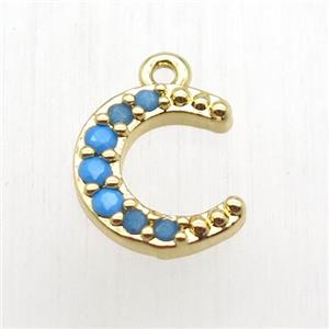copper crescent moon pendant paved zircon, gold plated, approx 10-12mm