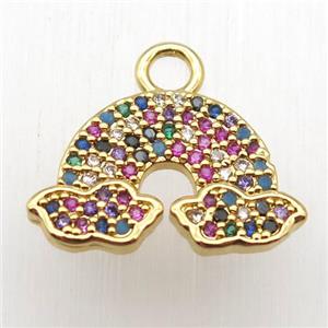 copper rainbow pendant paved zircon, gold plated, approx 12-20mm