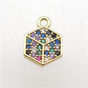 copper hexagon pendant paved zircon, gold plated, approx 8mm