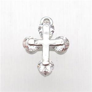 copper cross pendant paved zircon, platinum plated, approx 12-14mm