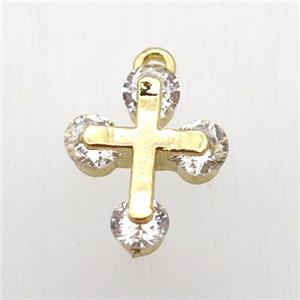 copper cross pendant paved zircon, gold plated, approx 12-14mm