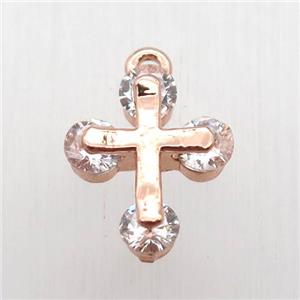 copper cross pendant paved zircon, rose gold, approx 12-14mm