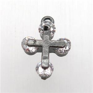 copper cross pendant paved zircon, black plated, approx 12-14mm
