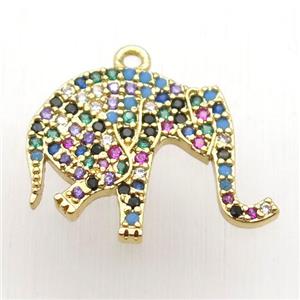 copper elephant pendant paved zircon, gold plated, approx 15-20mm
