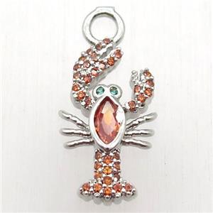 copper pendant paved zircon, zodiac crab, platinum plated, approx 10-20mm