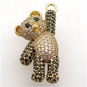 copper panda pendant paved zircon, gold plated, approx 18-35mm
