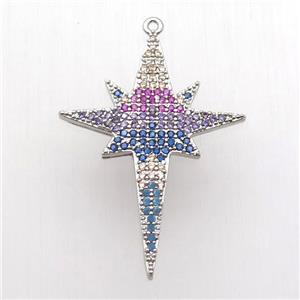 copper northStar pendant paved zircon, platinum plated, approx 27-38mm