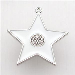 copper star pendant paved zircon, white enameling, platinum plated, approx 30mm dia