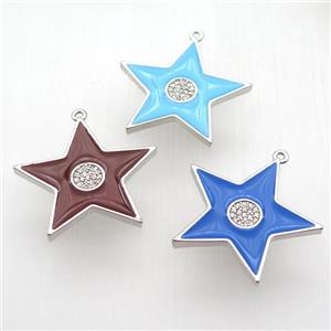 copper star pendant paved zircon, enameling, platinum plated, mixed, approx 30mm dia