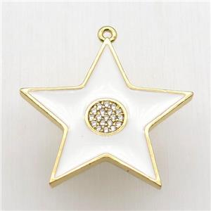 copper star pendant paved zircon, white enameling, gold plated, approx 30mm dia