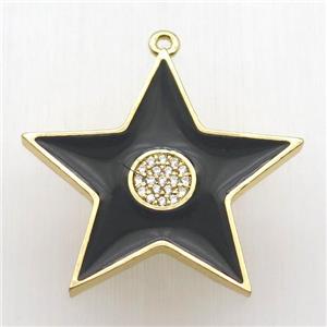 copper star pendant paved zircon, black enameling, gold plated, approx 30mm dia