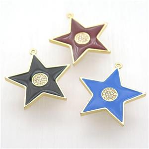 copper star pendant paved zircon, enameling, gold plated, mixed, approx 30mm dia