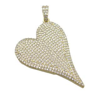 copper heart pendant paved zircon, gold plated, approx 30-40mm