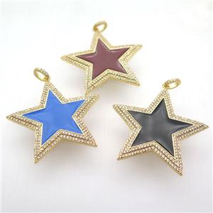 copper star pendant paved zircon, enameling, gold plated, mixed, approx 45mm dia