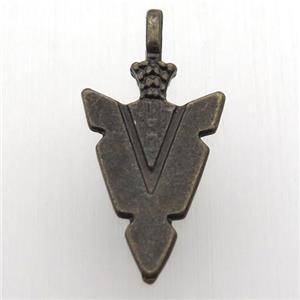 copper arrowhead pendant, antique bronze, approx 15-30mm