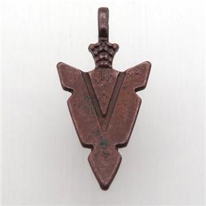 copper arrowhead pendant, antique red, approx 15-30mm